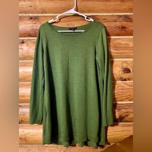 Eileen Fisher 100% Merino Wool Stretch Jersey Knit Crew Neck Long Top Size Small